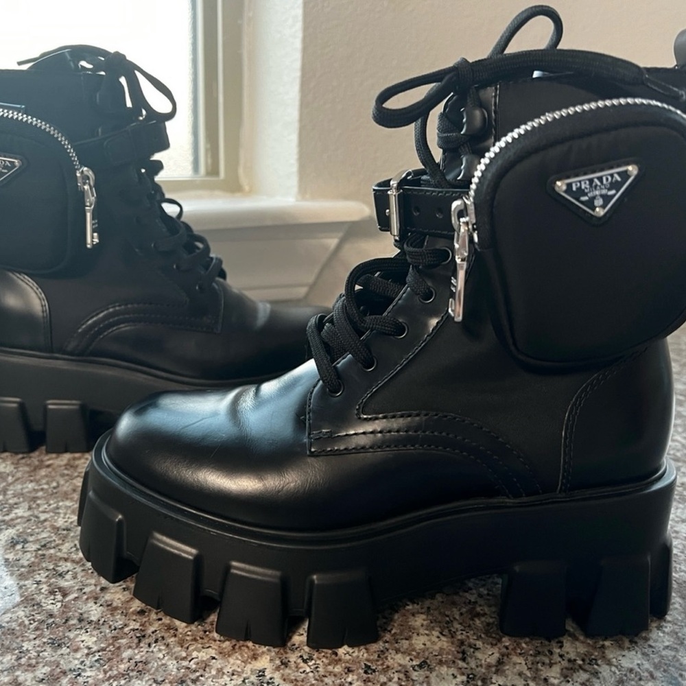 Prada Black Combat Boots with Pouch - Picture 2 of 4